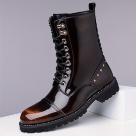 Men'S Punk Style Motorcycle Boots, Suitable for 11 Festivals, with a Non-Slip Thick Sole Design for Excellent Grip, Featuring Laces And Zippers for Easy Wear, Perfect for Outdoor Cycling And Street Fashion.