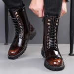 Men'S Punk Style Motorcycle Boots, Suitable for 11 Festivals, with a Non-Slip Thick Sole Design for Excellent Grip, Featuring Laces And Zippers for Easy Wear, Perfect for Outdoor Cycling And Street Fashion.