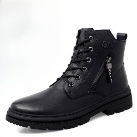 Men's Slip-Resistant Chunky Platform Ankle Boots with Thick Rubber Sole - Upper, Round Toe & Low-Top Design for Casual, Wedding & Semi-Formal Wear - All-Season Versatile Black Boots (Easy-Clean, Durable), Ankle Boots for Men, Mens Ankle Boots, High Top Shoes for Men, Shoes for Man, Casual Shoes for Men, Everyday Footwear, Stylish Footwear, Quality Construction, Easyclean Material, Urban Style