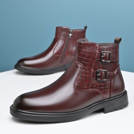 [Men's Ankle Boots] Slip-On & Zipper Closure Men's Ankle Boots | Synthetic Upper, Cushioned Insole & Non-Slip Rubber Outsole | Formal & Casual, Easy-Clean Black, Fall/Winter, Party Footwear, Embossed Animal Design, Durable Traction, Office Wear, Classic Style, Sturdy Construction, Fashion Enthusiasts