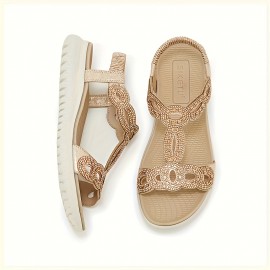 Women's Beige Sandals - Slip-On Open-Toe Beach Shoes with Ankle Strap, Lightweight Cushioned EVA Insole & Arch Support MD Outsole for Summer, Casual, Formal, Vacation - Synthetic Cover Sandals, Summer Footwear, Elegant Design, Breathable Material, Travel Essentials