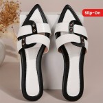 Summer Women'S Flat Fashion Slippers Outdoor Casual Sandals Black And White Color Matching Pointed Elegant Shoes