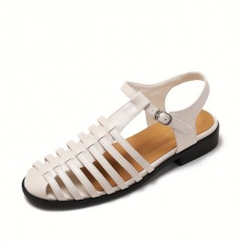 Women's Retro White Sandals with Mary Jane Strap & Ankle Strap - Low Block Heel, Arch Support, Buckle Closure, Faux Cover Upper & TPR Sole - Elegant Casual to Formal Summer Shoes for Beach, Office, Semi-Formal Events - Comfortable White Sandals with Arch Support, Sandals for Women High Quality, Elegant Flat Sandals for Women, Strap Sandals, Women Sandals for Dress, Sandal for Women