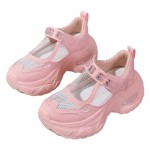 [Casual Attire] Breathable Mesh Mary Jane Shoes - Women's Summer Casual Sneakers with Thick Cushioned Sole, Closure & Round Toe - White & Pink