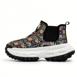 Men'S All-Season Hiking Shoes - Slip-On/Lace-Up Closure, Breathable Fabric Upper & Non-Slip PVC Outsole, Mid-Calf Support for Outdoor, Gym, Everyday - Beige/Blue/Black/Red/White/ - Durable Trekking Shoes for Men, Outdoor Footwear, Geometric Pattern, Secure Fit, Versatile Footwear, Active Lifestyle, Shoe For Men High Quality