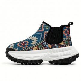 Men'S All-Season Hiking Shoes - Slip-On/Lace-Up Closure, Breathable Fabric Upper & Non-Slip PVC Outsole, Mid-Calf Support for Outdoor, Gym, Everyday - Beige/Blue/Black/Red/White/ - Durable Trekking Shoes for Men, Outdoor Footwear, Geometric Pattern, Secure Fit, Versatile Footwear, Active Lifestyle, Shoe For Men High Quality