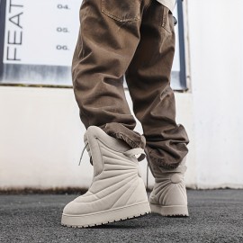 [Men's Height-Enhancing Boots] Korean Fashion Inspired Height-Enhancing Boots for Men | High-Top Chunky Platform Boots - Thick Platform Sneakers/Boots Hybrid with Lace-Up Closure, Upper & PVC Sole, Beige/ All-Season /Streetwear Shoes for Casual & Formal Events