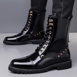 Men'S Punk Style Motorcycle Boots, Suitable for 11 Festivals, with a Non-Slip Thick Sole Design for Excellent Grip, Featuring Laces And Zippers for Easy Wear, Perfect for Outdoor Cycling And Street Fashion.