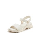 Women's White Faux Cover Platform Sandals with Buckle Strap & Arch Support - Thick Platform Heel, Open-Toe Mule Slippers, Cushioned Insole & Arch Stabilizer for All-Day Comfort - Casual to Formal Summer Shoes - Versatile for Office, Shopping, Casual Attire - Metallic Buckle Closure, TPR Sole, Minimalist Design, Beige & White Color Options, Low Heel Sandals for Women, Shoes for Women Plus Size, Fancy Sandals, Sandals for Women High Quality, Designer Shoes for Women