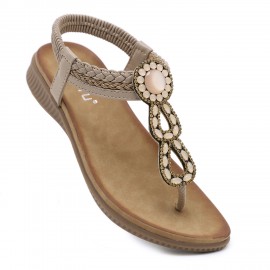 Summer Bohemian Toe - post Sandals for Women, Beaded Braided Thick - soled Retro Ethnic - style Casual Beach Shoes